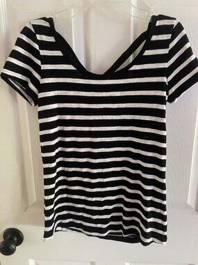 WHBM White House Black Market Striped Shirt Top Criss Cross Open Back XXS